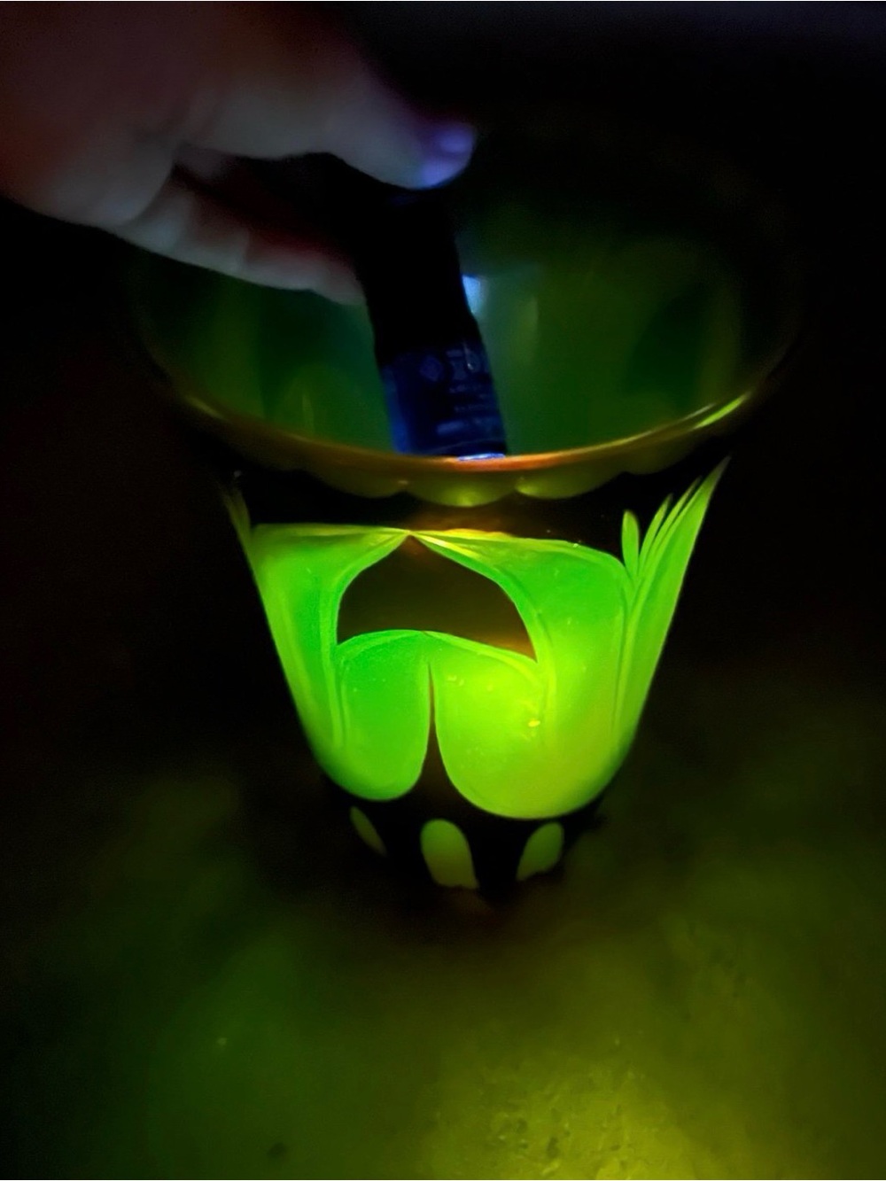 VINTAGE Uranium Glass Bohemian Glass Czech Republic tulip vase art deco